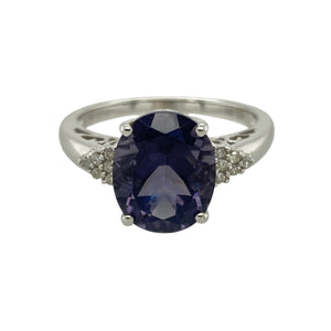 9ct White Gold Diamond & Purple Stone Dress Ring