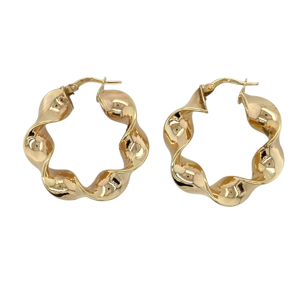 9ct Gold Ribbon Twist Hoop Creole Earrings