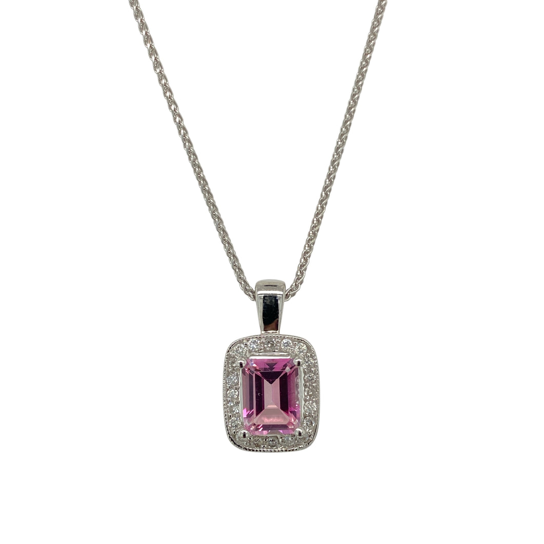 9ct White Gold Diamond & Pink Sapphire Set 18