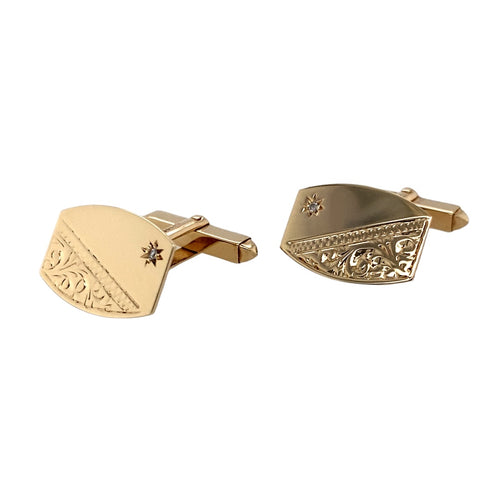 9ct Gold & Diamond Set Patterned Cufflinks