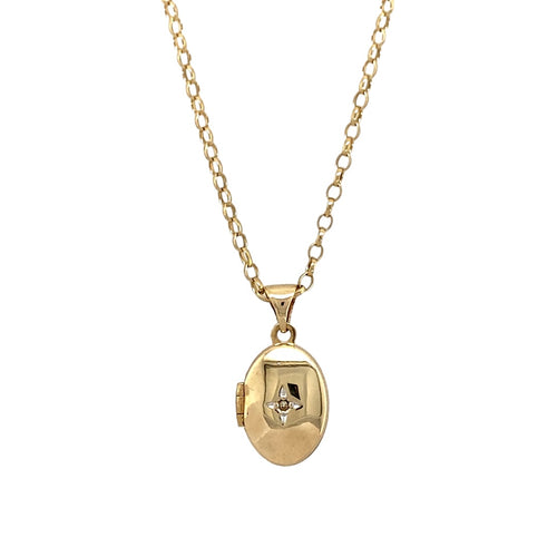 9ct Gold & Diamond Set Oval Locket 18