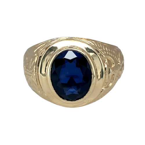 9ct Gold & Blue Stone Set University Style Ring