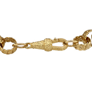 New 9ct Yellow Gold 8.5" Fancy Patterned curb style Belcher Bracelet with the weight 25.20 grams and link width 10mm