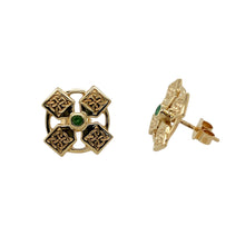 Load image into Gallery viewer, 9ct Gold &amp; Green Stone Celtic Stud Earrings
