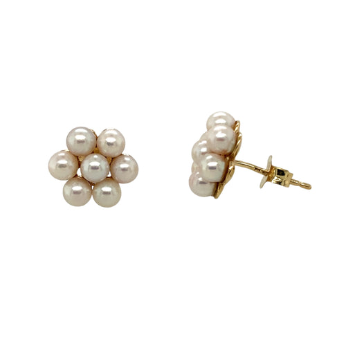 9ct Gold & Pearl Set Flower Stud Earrings