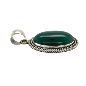 925 Silver & Green Stone Set Oval Pendant