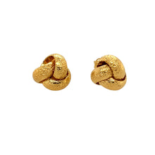 Load image into Gallery viewer, Preowned 9ct Yellow Gold 10mm Patterned Knot Stud Earrings with the weight 1 gram
