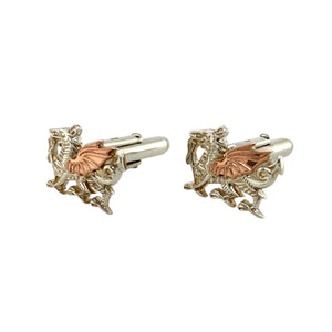 Preowned 925 Silver with 9ct Rose Gold Clogau Welsh Dragon Cufflinks with the weight 8.18 grams