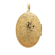 Load image into Gallery viewer, Preowned 9ct Yellow Gold Flower Patterned Large Oval Locket with the weight 14.10 grams
