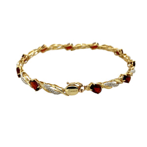 9ct Gold Diamond & Garnet Set 7.5" Bracelet