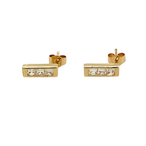 Preowned 9ct Yellow Gold & Cubic Zirconia Set Bar Stud Earrings with the weight 0.90 grams