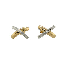 Load image into Gallery viewer, Add a touch of charm to your jewellery collection with these pre-owned 9ct yellow and white gold kiss X-shaped stud earrings, featuring:

Design: Stylish X-shaped stud earrings, symbolising a kiss for a playful yet elegant look.
Material: Crafted from 9-carat yellow and white gold, creating a beautiful two-tone contrast.
Weight: A lightweight 0.70 grams, ensuring comfortable wear throughout the day.
A delicate and versatile accessory, perfect for everyday wear or as a thoughtful gift.
