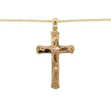 Load image into Gallery viewer, Add a meaningful and elegant piece to your jewellery collection with this pre-owned 9ct yellow and rose gold Clogau Tree of Life cross pendant on an adjustable 18&quot; - 20&quot; Clogau curb chain, featuring:

Design: A beautifully detailed Tree of Life cross pendant, symbolising growth, strength, and connection.
Material: 9-carat yellow and rose gold, creating a distinctive two-tone finish.
Chain: Adjustable 18&quot; - 20&quot; Clogau curb chain, allowing for a versatile and personalised fit.
Weight: A well-balanced 6.80 gra
