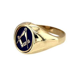 9ct Gold Masonic Swivel Oval Signet Ring