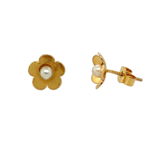 9ct Gold & Pearl Set Flower Stud Earrings