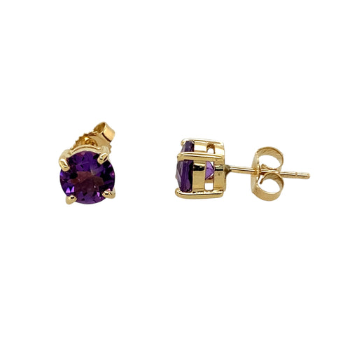 9ct Gold & Amethyst Set Round Stud Earrings