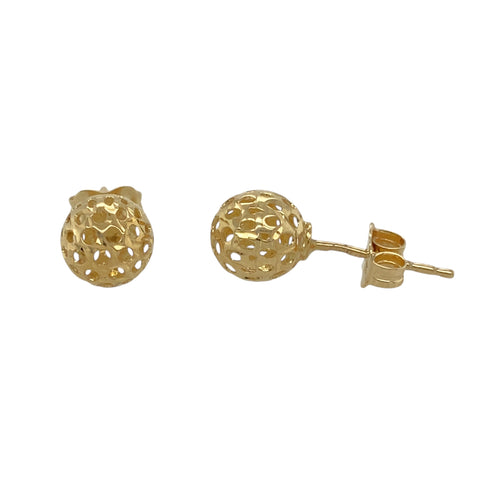 14ct Gold Open Patterned Ball Stud Earrings