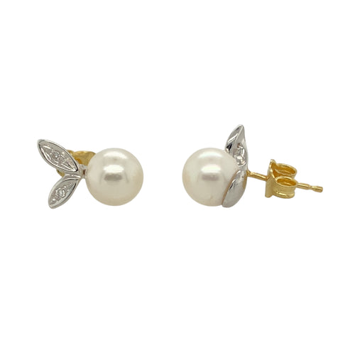 18ct Gold Diamond & Pearl Set Stud Earrings