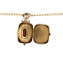 Load image into Gallery viewer, 9ct Gold Garnet &amp; Seed Pearl Patterned Locket 18&quot; Necklace
