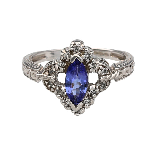 14ct White Gold Diamond & Tanzanite Set Ring