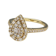 Load image into Gallery viewer, Preowned 9ct Yellow Gold &amp; Diamond Set Teardrop Halo Cluster Ring in size I with the weight 2 grams. The front of the ring is 13mm high
