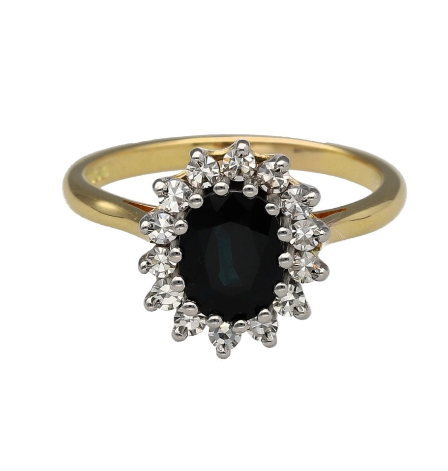 18ct Gold Diamond & Sapphire Set Cluster Ring