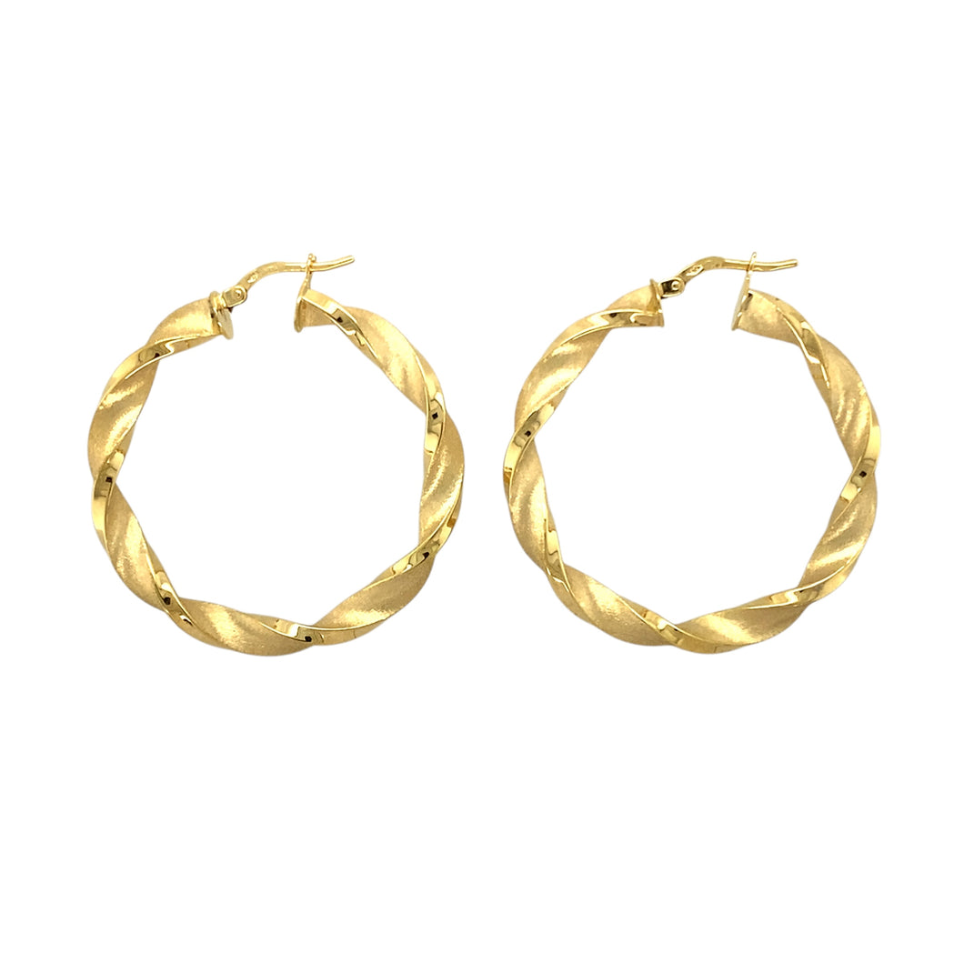 New 9ct Gold 38mm Satin Twisted Creole Earrings