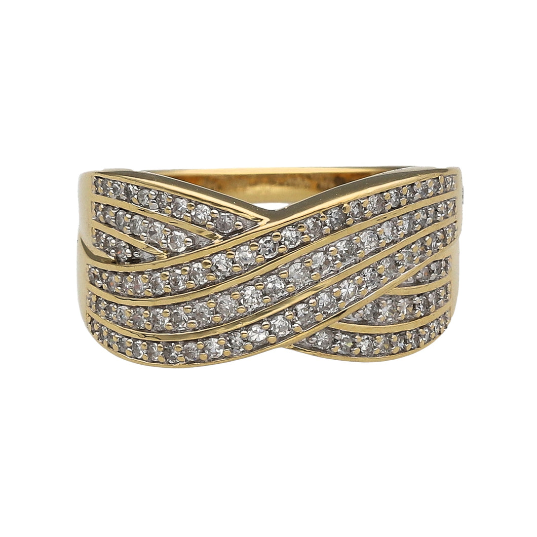 18ct Gold & Diamond Set Wide Crossover Band Ring