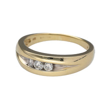 Load image into Gallery viewer, Preowned 9ct Yellow and White Gold &amp; Diamond Set Band Ring in size Q with the weight 4.30 grams. The front of the band is 6mm wide and contains approximately 25pt of diamond content in total
