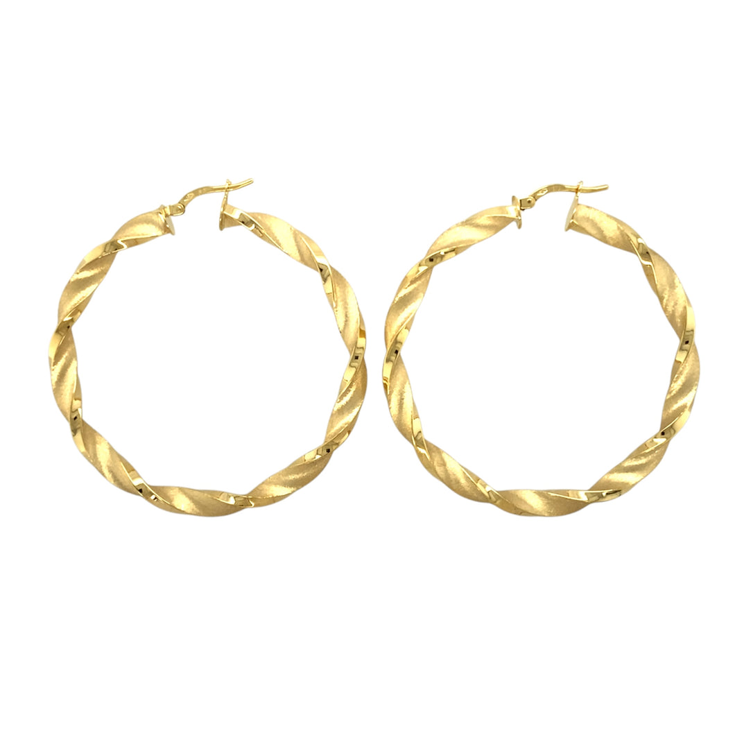 New 9ct Gold 50mm Satin Twisted Creole Earrings