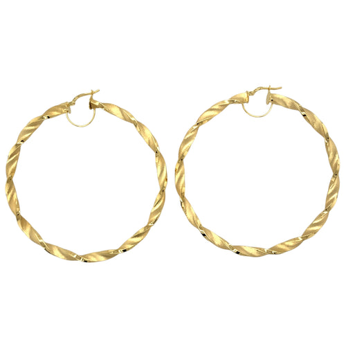 New 9ct Gold 57mm Satin Twisted Creole Earrings