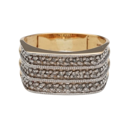 9ct Gold & Diamond Set Three Row Wide Band Ring