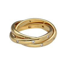 Load image into Gallery viewer, Preowned 18ct Yellow Gold &amp; Diamond Set Triple Entwined Band Ring in size J with the weight 11.60 grams. The bands are 3mm wide each and sits at approximately 7mm wide
