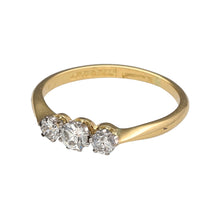 Load image into Gallery viewer, Preowned 18ct Yellow and White Gold &amp; Diamond Set Trilogy Ring in size L with the weight 2 grams. There is approximately 43pt of diamond content with approximate clarity Si2 - i1 and colour K - M
