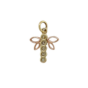 Preowned 9ct Yellow and Rose Gold & White Topaz Set Clogau Dragonfly Pendant with the weight 0.90 grams