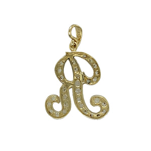 Preowned 9ct Yellow and White Gold & Cubic Zirconia Set 'R' Initial Pendant with the weight 3.30 grams