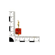 Load image into Gallery viewer, 9ct Gold Patterned Red Resin Square Drop Earrings
