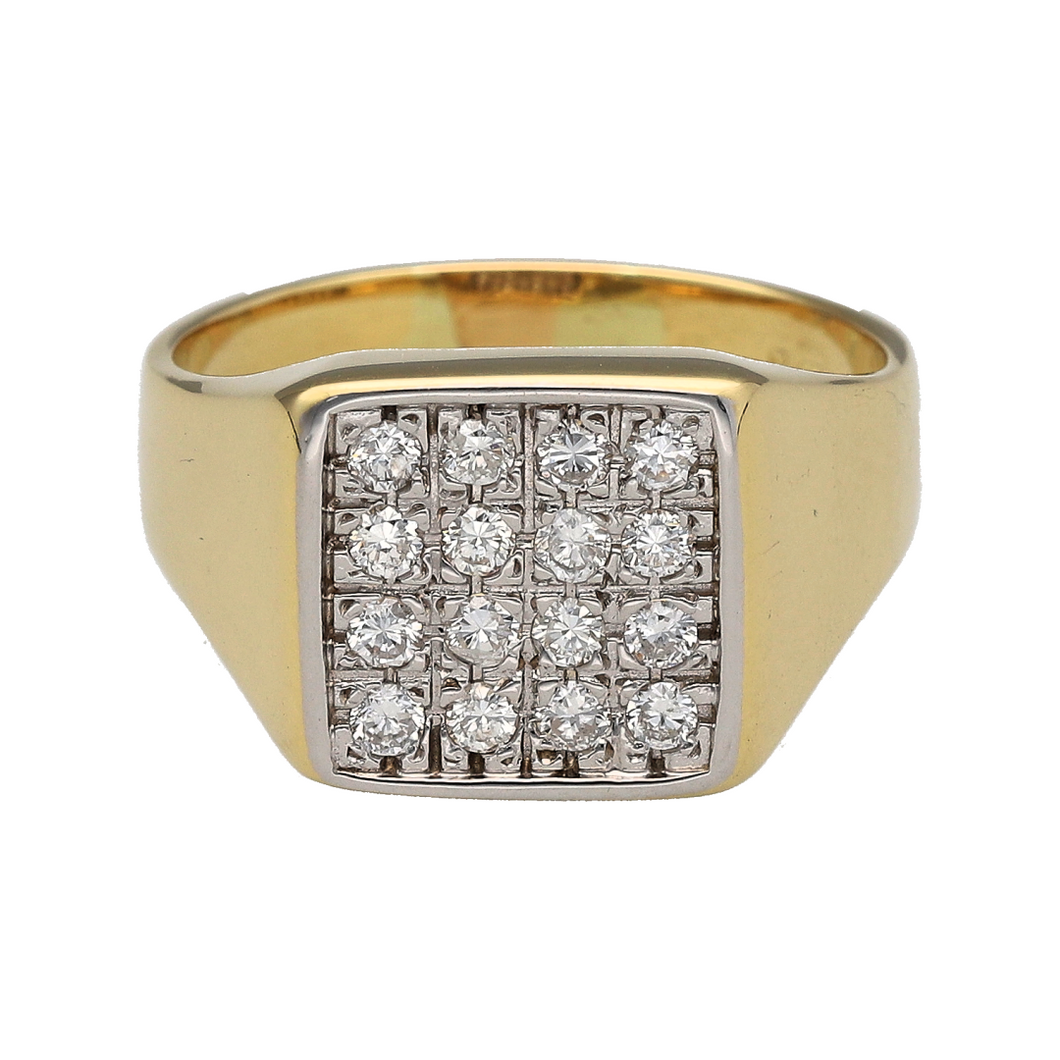 18ct Gold & Diamond Set Square Signet Ring