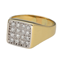 Load image into Gallery viewer, Preowned 18ct Yellow and White Gold &amp; Diamond Set Square Signet Ring in size Y with the weight 15 grams. The front of the ring is 13mm high and there is approximately 48pt of diamond content in total
