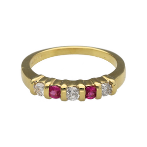 18ct Gold Diamond & Ruby Set Band Ring