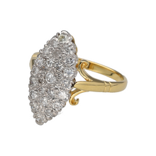 Load image into Gallery viewer, Preowned 18ct Yellow and White Gold &amp; Diamond Pave Set Marquise Ring in size M with the weight 5.50 grams. The front of the ring is 2cm high and the diamonds are approximate clarity i1
