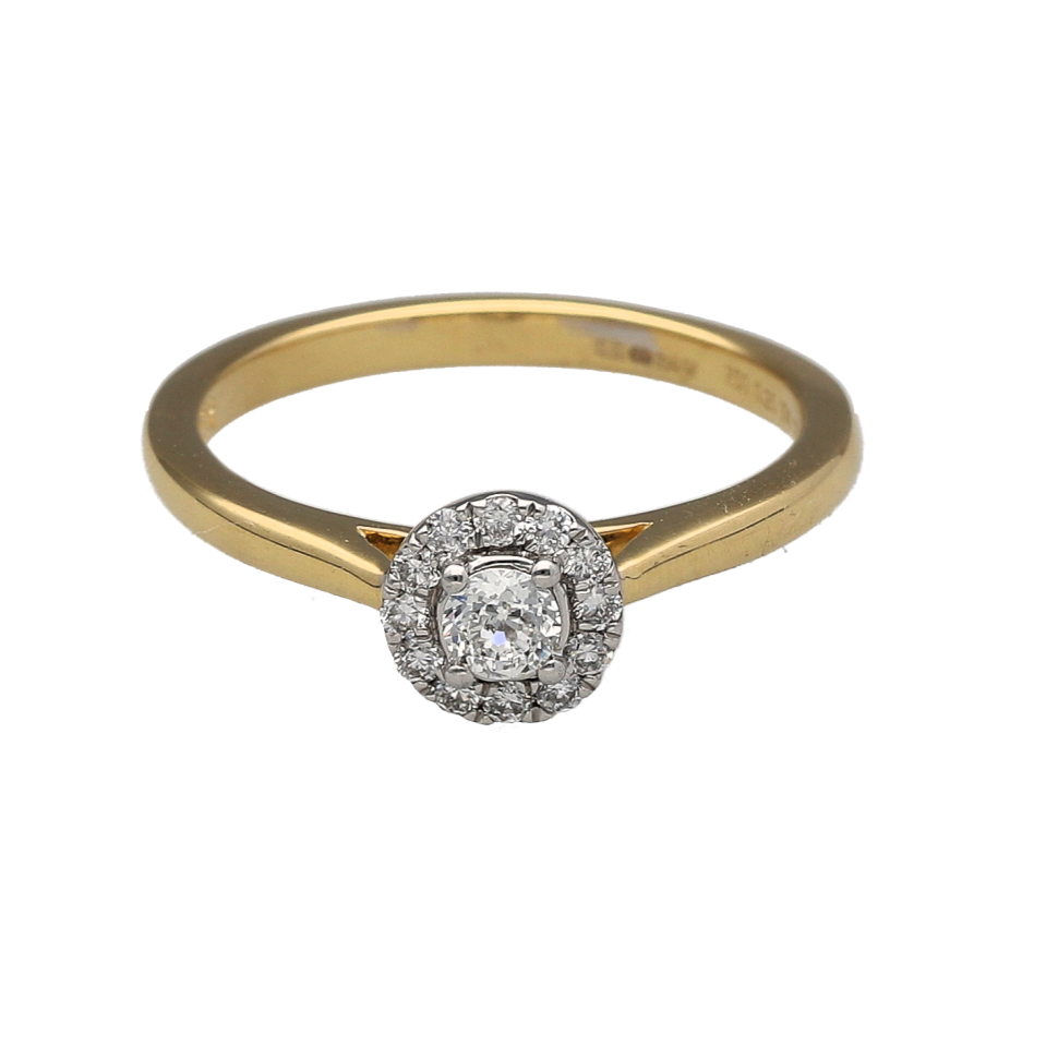 18ct Gold & Diamond Set Halo Solitaire Ring