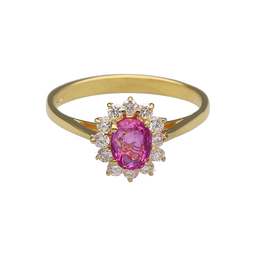 18ct Gold Diamond & Pink Sapphire Set Cluster Ring