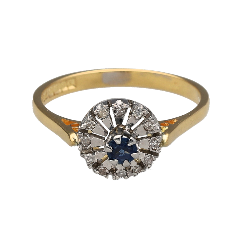 18ct Gold Diamond & Sapphire Set Delicate Cluster Ring