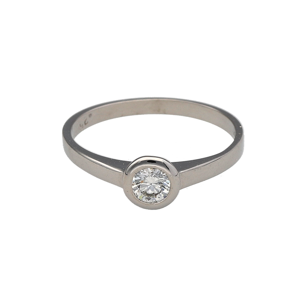 18ct White Gold & Diamond Rubover Set Solitaire Ring