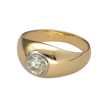 Load image into Gallery viewer, Preowned 18ct Yellow and White Gold &amp; Diamond Set Solitaire Band Ring in size N with the weight 5.10 grams. The diamond is approximately 76pt with approximate clarity VS and colour K - M
