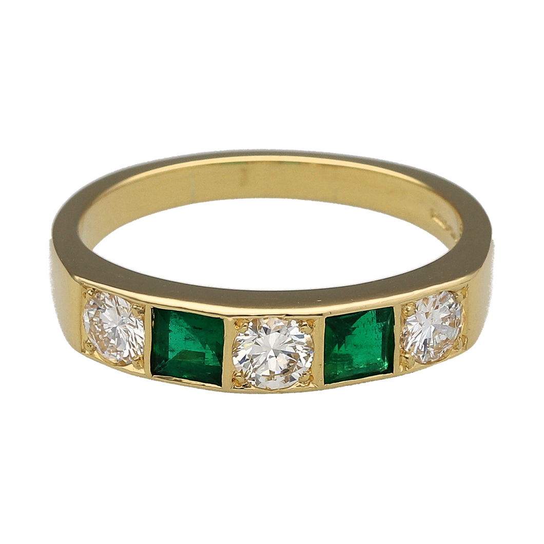 18ct Gold Diamond & Emerald Set Band Ring