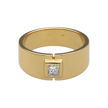 Load image into Gallery viewer, 18ct Gold &amp; Diamond Rubover Set Princess Cut Wide Band Ring
