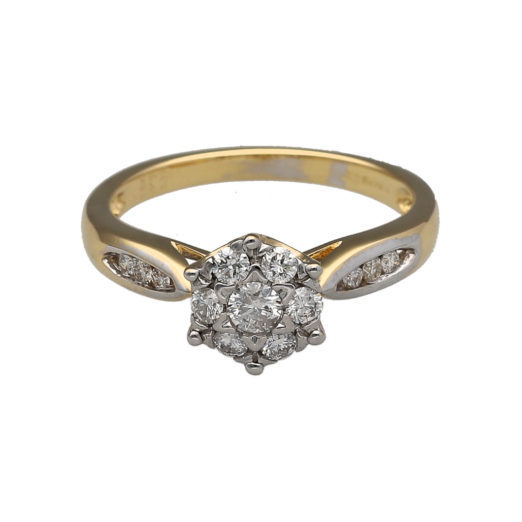 18ct Gold & Diamond Set Cluster Solitaire Ring