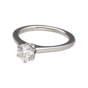 Preowned 14ct White Gold & Diamond Set Solitaire Ring in size J with the weight 3.20 grams. The brilliant cut diamond is approximately 76pt with approximate clarity VS2 and colour J- K